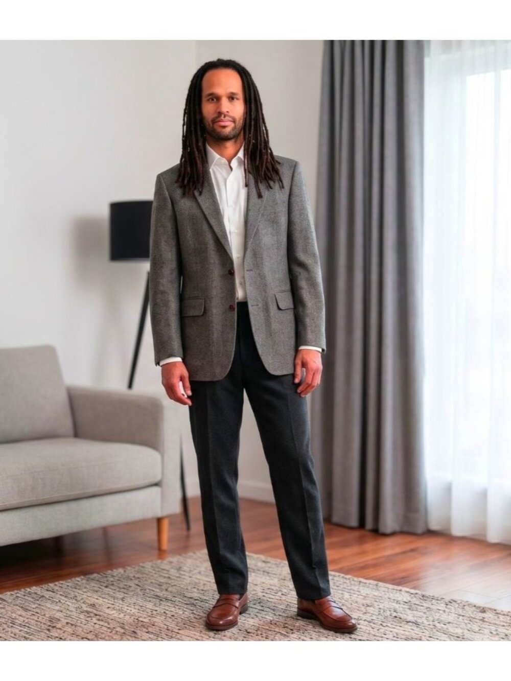 Orvis Mens 100% Silk Sport Coat Blazer Gray Textured (SKU#1199)